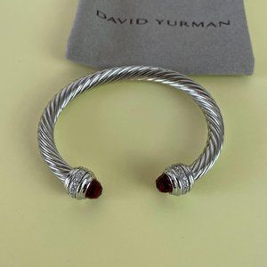 Cable Classics Bracelet in Sterling Silver with Garnet and Pavé Diamonds M